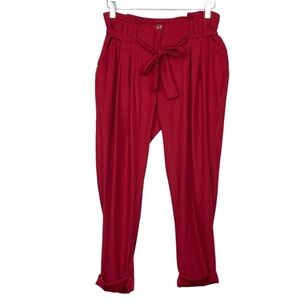 Kimchi Blue Pants Womens 6 Red‎ Paperbag Waist Tie Belt Cuffed Cropped Trousers